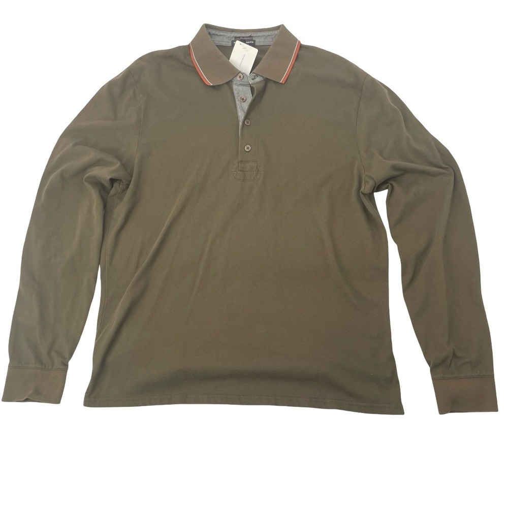 Club Monaco Men's Polo Long Sleeve Olive Cotton Blend Large